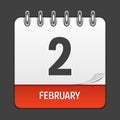 February 2 Calendar Daily Icon. Vector Illustration Emblem.