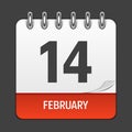 February 14 Calendar Daily Icon. Vector Illustration Emblem.