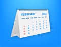 February 2022 Calendar Leaf. Calendar 2022 in flat style. Vector illustration. Royalty Free Stock Photo