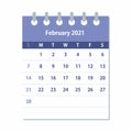 February 2021 Calendar Leaf. Monthly calendar design template