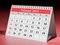 February 2024 calendar. One page of the annual business desk monthly calendar