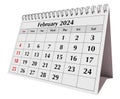 February 2024 calendar. Page of the annual business desk month calendar isolated on transparent png