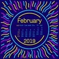 2019. February Calendar page in memphis style poster for concept typography design, flat color. Week starts on Sunday Royalty Free Stock Photo