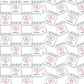 February 14 calendar pages with date and hand drawn heart shape stroke Seamless pattern Set of 2 Royalty Free Stock Photo