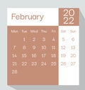 February 2022 calendar planner month leaf, week starts on Monday Royalty Free Stock Photo