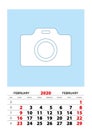 February 2020 calendar planner A3 size with place for your photo