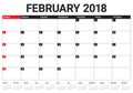 February 2018 calendar planner vector illustration