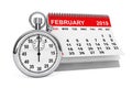 February 2019 calendar with stopwatch. 3d rendering Royalty Free Stock Photo