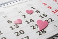 February 14 Calendar. Valentine`s day concept red hearts