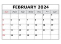 February 2024 calendar. Vector illustration