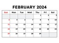 February 2024 calendar. Vector illustration. Monthly planning for your business