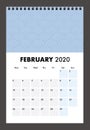 February 2020 calendar with wire band