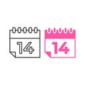 February 14, calender valentine day. Vector icon template