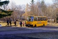 February 14, 2022 Cuhurestii Moldova. School bus for transporting schoolchildren. For editorial use