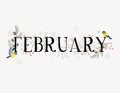 February With Decorations,branches And Birds