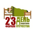 23 February. Defender of Fatherland Day. Soldier Sleeping on bed