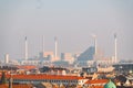 February 18, 2019. Denmark Copenhagen. Panoramic top view of the city center from a high point. Round Rundetaarn Tower