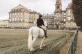 February 20, 2019. Denmark. Copenhagen. Training bypass Adaptation of a horse in the royal stable of the castle Christiansborg