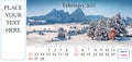 January 2023. Desktop monthly calendar template with place logo and contact information.