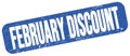 FEBRUARY DISCOUNT text on blue grungy stamp sign Royalty Free Stock Photo