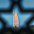 Famous building of the Burj Al Arab Hotel as a symbol of luxury and rich holidays in Dubai and the Royalty Free Stock Photo