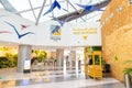 interior of the entrance hall with a ticket office and wonderful modern bird sculptures in Dubai Zoo