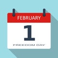 1 February. Freedom day. Vector flat daily calendar icon. Date and time, month. Holiday. Modern simple sign template for Royalty Free Stock Photo