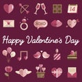 February Happy Valentine Icon Set Vector