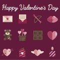 February Happy Valentine Icon Set Vector