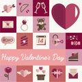 February Happy Valentine Icon Set Vector