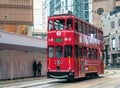 Red Double Decker Hong Kong Tramway