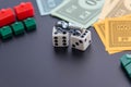 February 8, 2015: Houston, TX, USA. Monopoly car, dice, money, Royalty Free Stock Photo