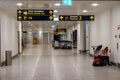 February 18, 2019. Kastrup Airport in Denmark, Copenhagen. Theme transport and architecture. Evening night empty empty deserted Royalty Free Stock Photo