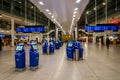 February 18, 2019. Kastrup Airport in Denmark, Copenhagen. Theme transport and architecture. Evening night empty empty deserted Royalty Free Stock Photo