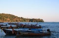 February 16, 2019. Krabi, Phi Phi island, Thailand. Sea view, boats at the shore