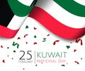 25 february Kuwait National Day Vector Template with flag and confetti with green red and black colors. Design