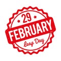 29 February Leap Day rubber stamp red on a white background.