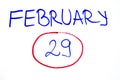 29 february in the leap year calendar - handwriteen