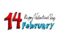 14 February lettering. Valentines Day emblem. Typography for day