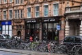 Urban London city life feat. bicycles parked around the shops in Covent Garden