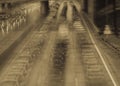 FEBRUARY 2, 2019 - LOS ANGELES, CA, USA - Abstract and impressionistic Traffic Congestion in a rain storm on the 110 CA Freeway, t