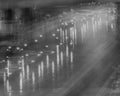 FEBRUARY 2, 2019 - LOS ANGELES, CA, USA - Abstract and impressionistic Traffic Congestion in a rain storm on the 110 CA Freeway,
