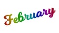 February Month Calligraphic Text Title 3D Letters Colored With RGB Rainbow Gradient