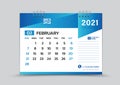 February month template, Desk Calendar 2021 Creative design can be place photo and logo, Week starts on Sunday, vector for calenda