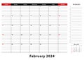 February 2024 Monthly Desk Pad Calendar week starts from sunday, size A3