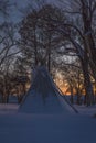 FEBRUARY 14, 2019 - MONTROSE/TELLURIDE COLORADO AREA - White Indian Tepee in Snow - Colorado