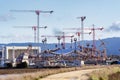 February 17, 2019 Mountain View / CA / USA - The new Google Bay View office construction site; NASA Ames Research Center wind Royalty Free Stock Photo