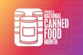 February is National Canned Food Month. Holiday concept. Template for background, banner, card, poster with text Royalty Free Stock Photo