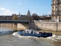 February 17, 2020. Paris, France. Police boat on the river Seine in Paris. Full speed ahead Royalty Free Stock Photo