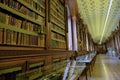 February 2021 Parma, Italy: Interior, stairs, shelves full of ancient books of the Biblioteca Palantina, Library